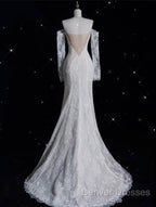 Princess Sheath Off The Shoulder White Lace Long Wedding Dress Brides Dress
