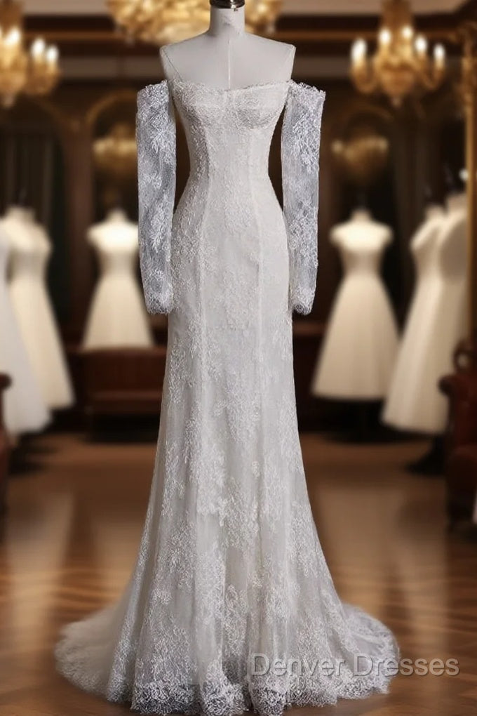 Princess Sheath Off The Shoulder White Lace Long Wedding Dress Brides Dress Main image