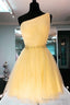 Princess Short One Shoulder Yellow Party Dress Homecoming Dress