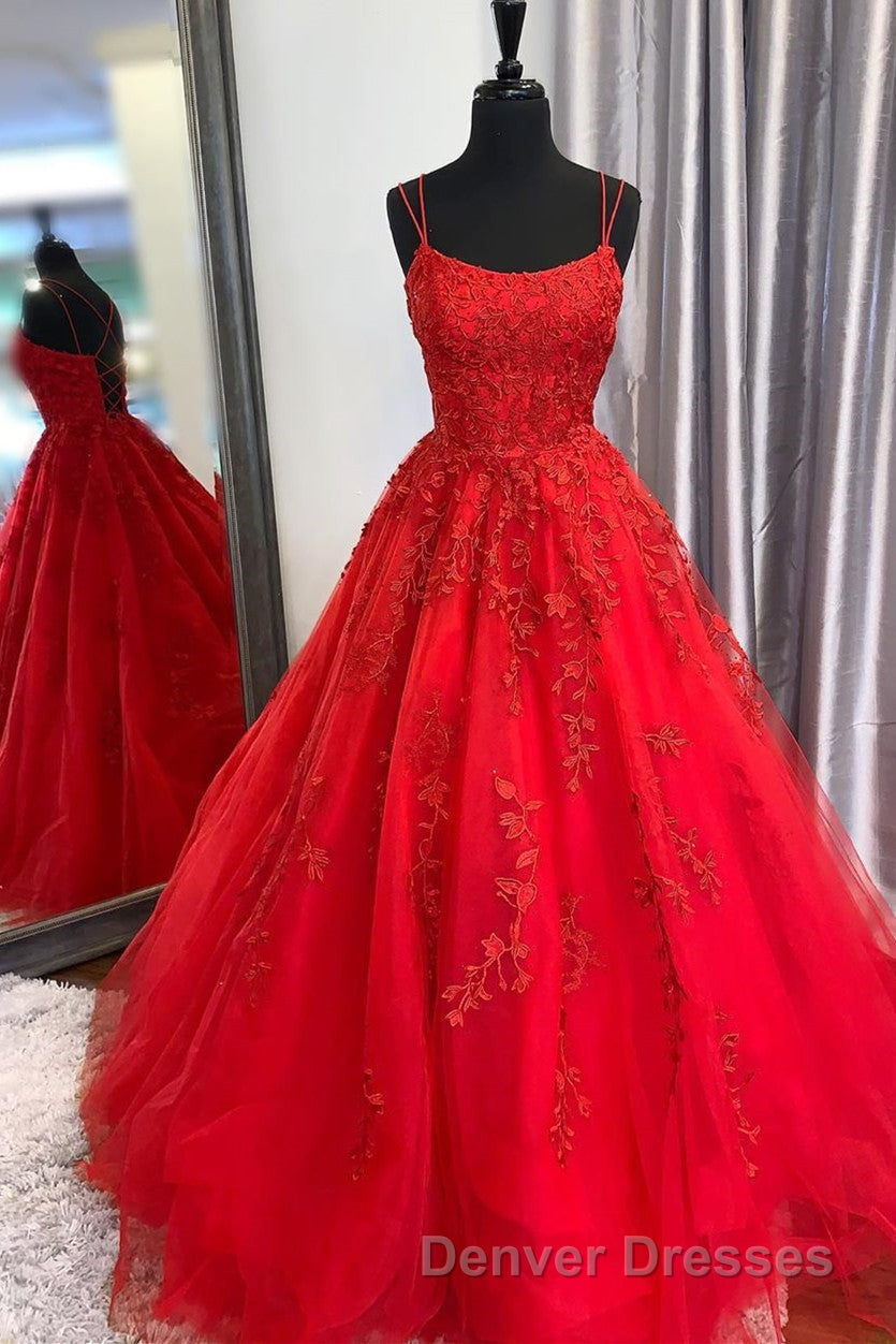 Princess Straps Long Prom Dress with Lace Appliques,Evening Gowns Secondary image