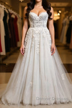 Princess Sweetheart Neck White Lace Prom Wedding Dress, Ivory Lace Formal Dress, White Evening Dress