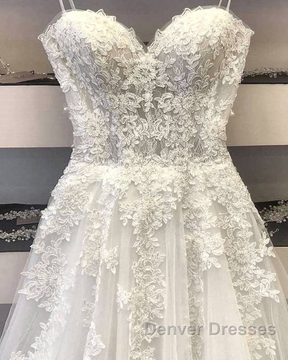 Princess Sweetheart Neck White Lace Prom Wedding Dress, Ivory Lace Formal Dress, White Evening Dress