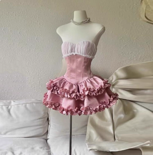 Princess Tube Top Fishbone Waist Ruffled Puffy Birthday Skirt Homecoming Dress Secondary image