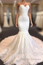 Princess White Sweetheart Mermaid Court Train Wedding Dress