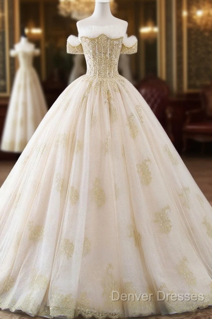 Princesse De Luxe Off The Shoulder Short Sleeve Beaded Sequins Appliques Luxury Princess Ball Gown Wedding Dress Prom Dress Evening Dress Main image