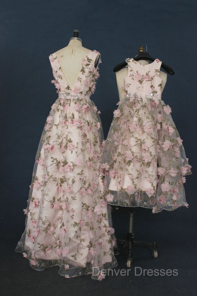 Printing Flower Long Unique Pink Prom Dress