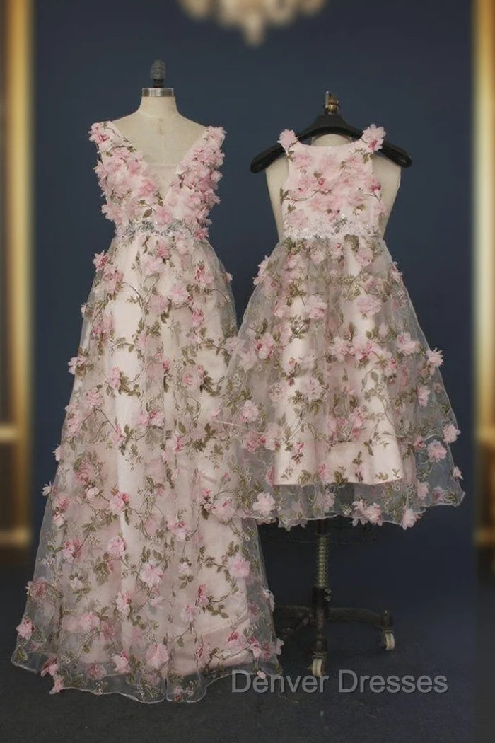 Printing Flower Long Unique Pink Prom Dress