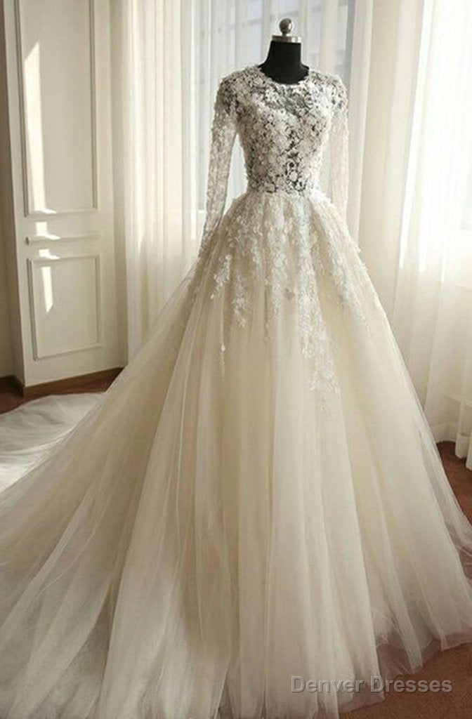 2025 Newest A Line Long Sleeves Tulle Wedding Dresses Main image