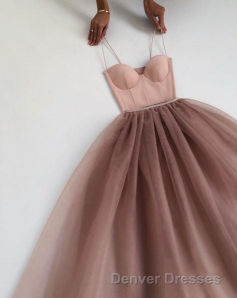 Dusty Rose A-Line Tulle Floor Length Spaghetti Straps Sweetheart Evening Party Dress Prom Dress Secondary image