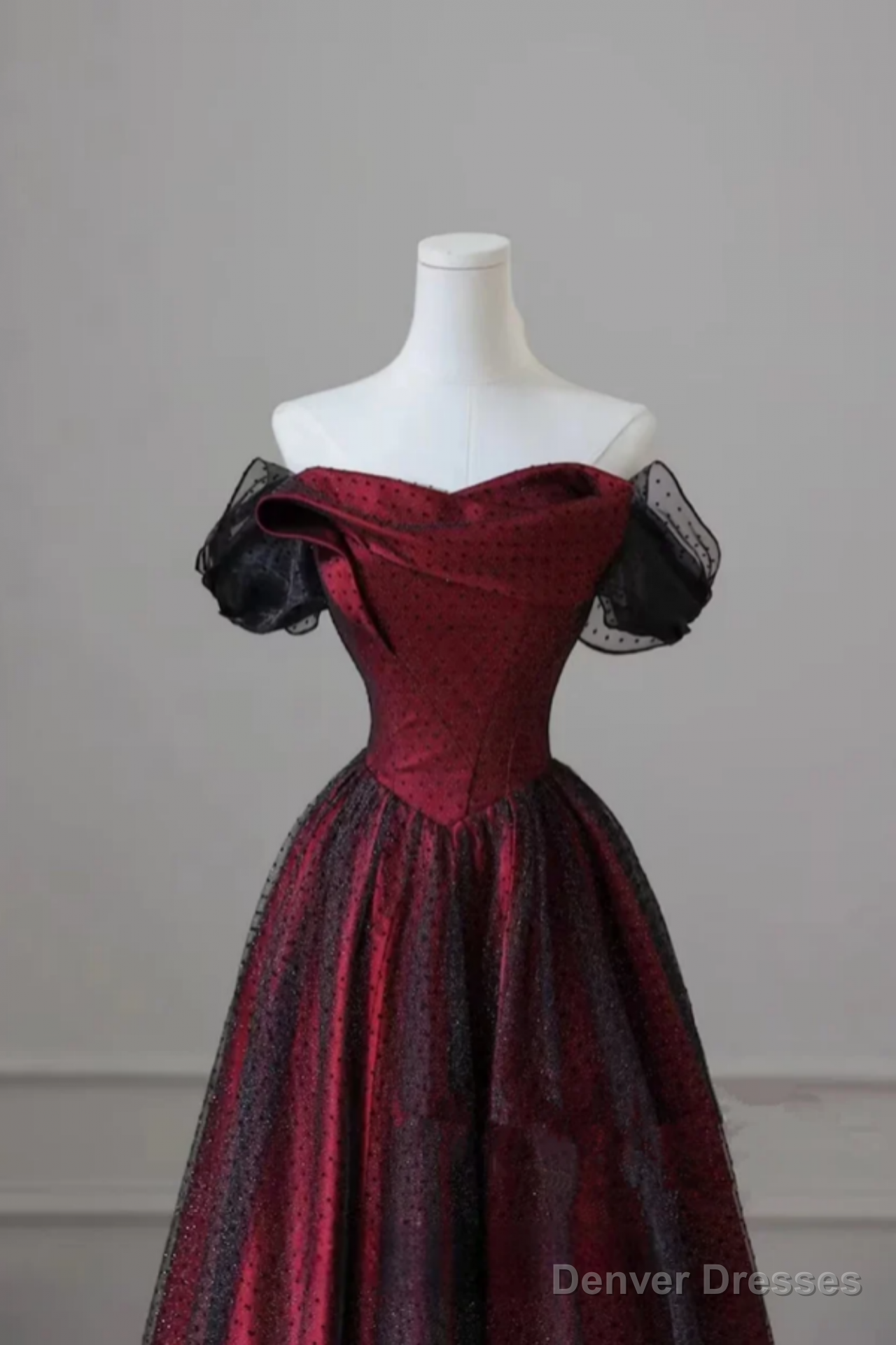 Black And Red Off Shoulder Satin Long Prom Dress, Off The Shoulder Party Dress Secondary image