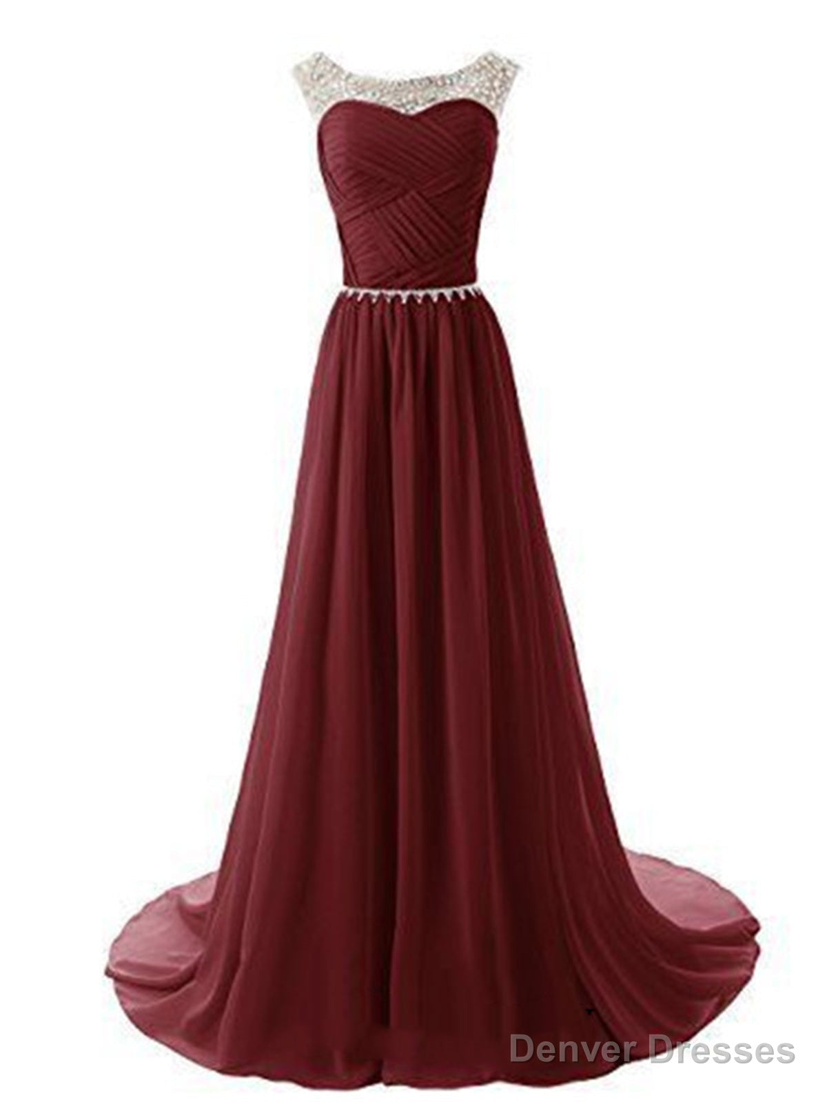 A Line Round Neckline Maroon Long Prom Dresses 2016, Long Formal Dresses