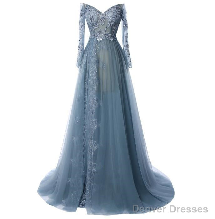 A-Line/Princess Tulle Long Sleeves Sweetheart 2025 Prom Dresses Main image