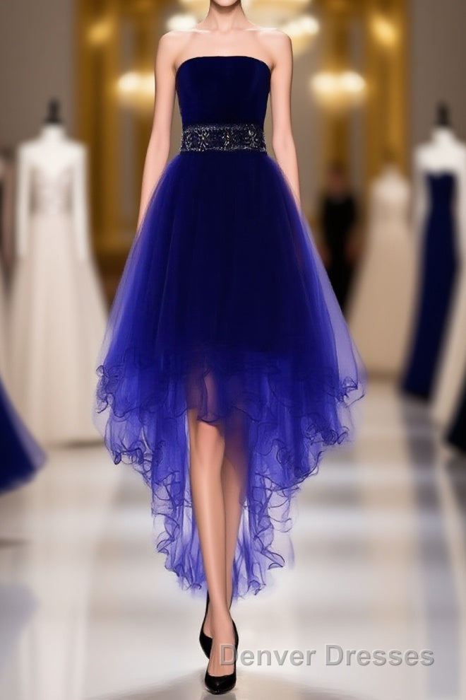Sparkly Strapless Short A Line Ruyal Blue And Purple Tulle Lace Up Homecoming Dress Main image