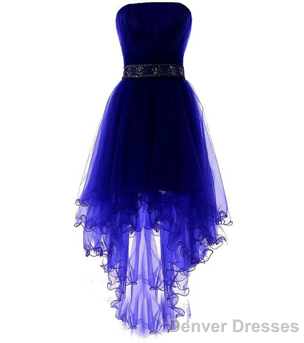 Sparkly Strapless Short A Line Ruyal Blue And Purple Tulle Lace Up Homecoming Dresses Main image