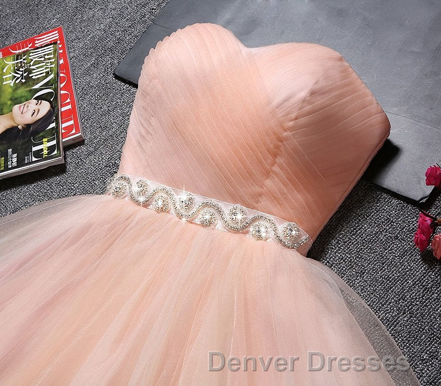 Strapless Blush Pink Tulle Short With Sash Sweet 16 Cute Prom Dress