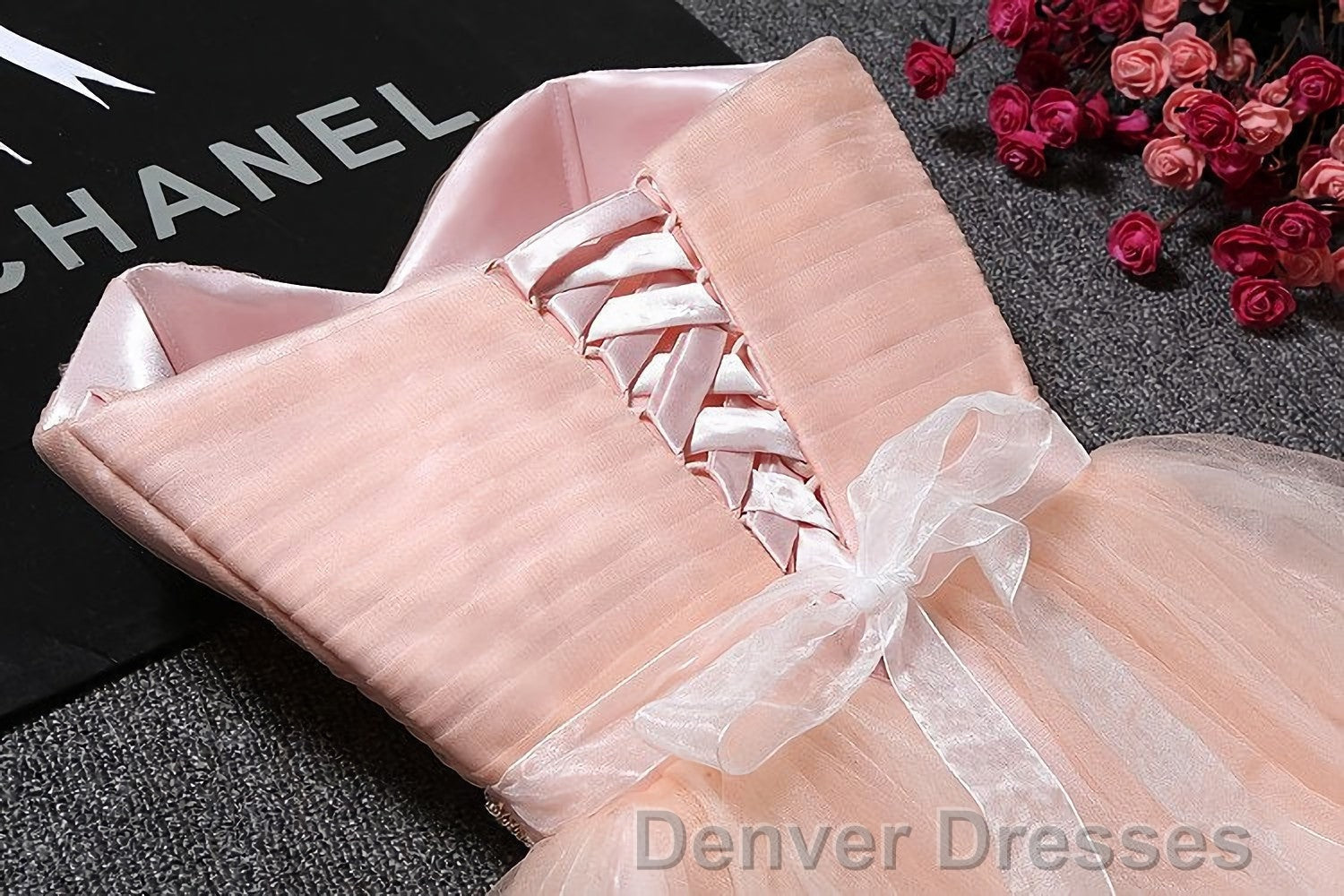 Strapless Blush Pink Tulle Short With Sash Sweet 16 Cute Prom Dress