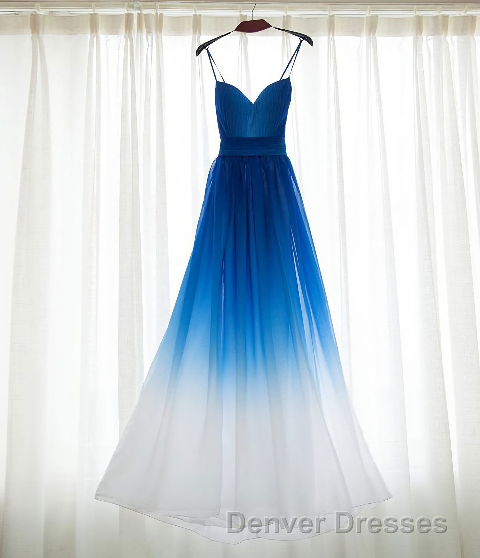 Spaghetti Strap Royal Blue Ombre Long Chiffon Royal Blue Ombre A Line Sweetheart Prom Dress Secondary image