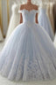 Light Blue Lace Sweetheart A Line Long Princess Prom Dress