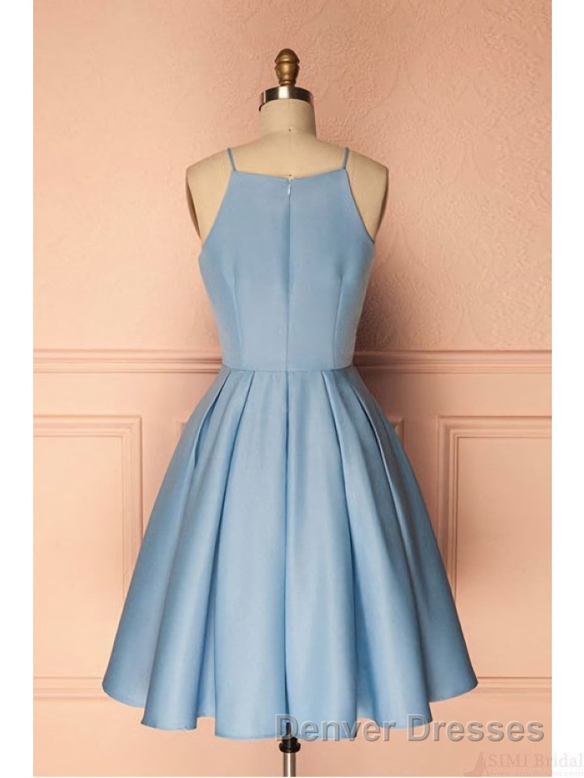 Sky Blue A Line Satin Blue Spaghetti Straps Short Prom Dress Secondary image