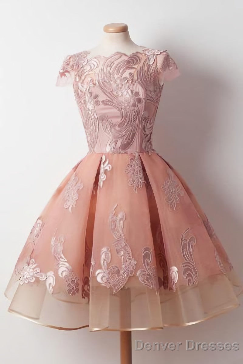 Cap Sleeves Junior Appliques Short Sweet 16 Prom Dresses