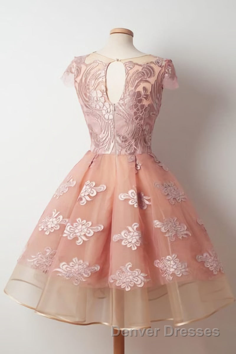 Cap Sleeves Junior Pretty Appliques Short Sweet 16 Prom Dress