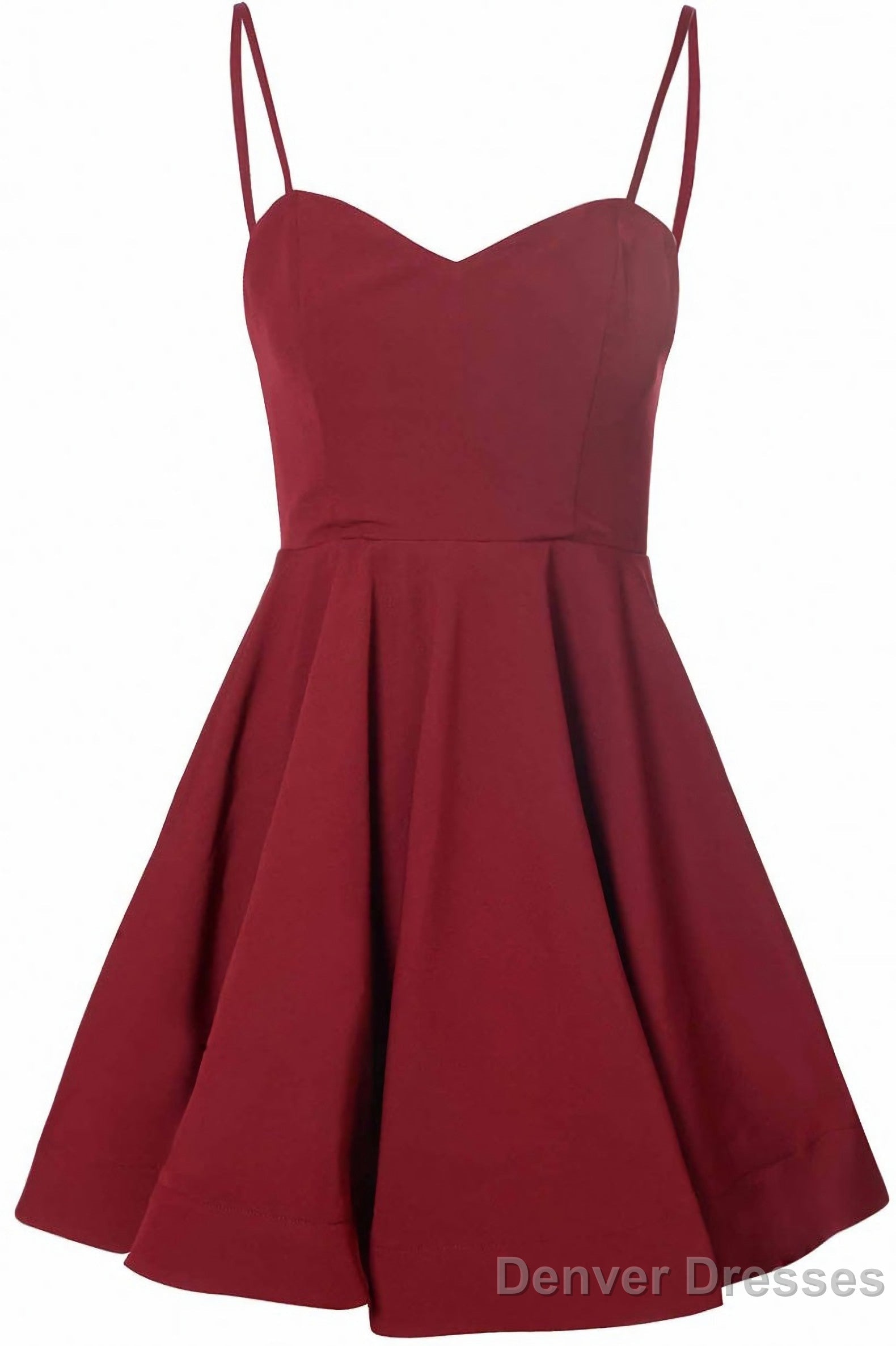 Simple A Line Spaghetti Straps Satin Burgundy Short Prom Dresses Main image