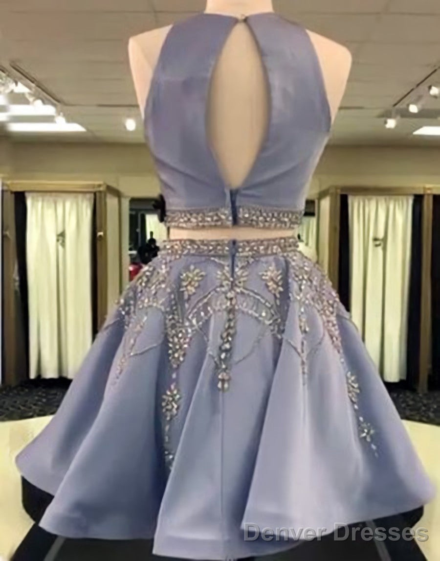 Stylish Two Piece A Line Jewel Sleeveless Short With Beading Prom Dresses Secondary image