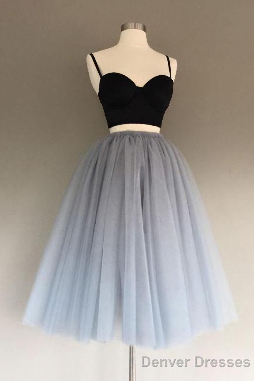 Two Pieces Black And Silver Short Sexy Spaghrtti Strap A Line Prom Dresses Main image