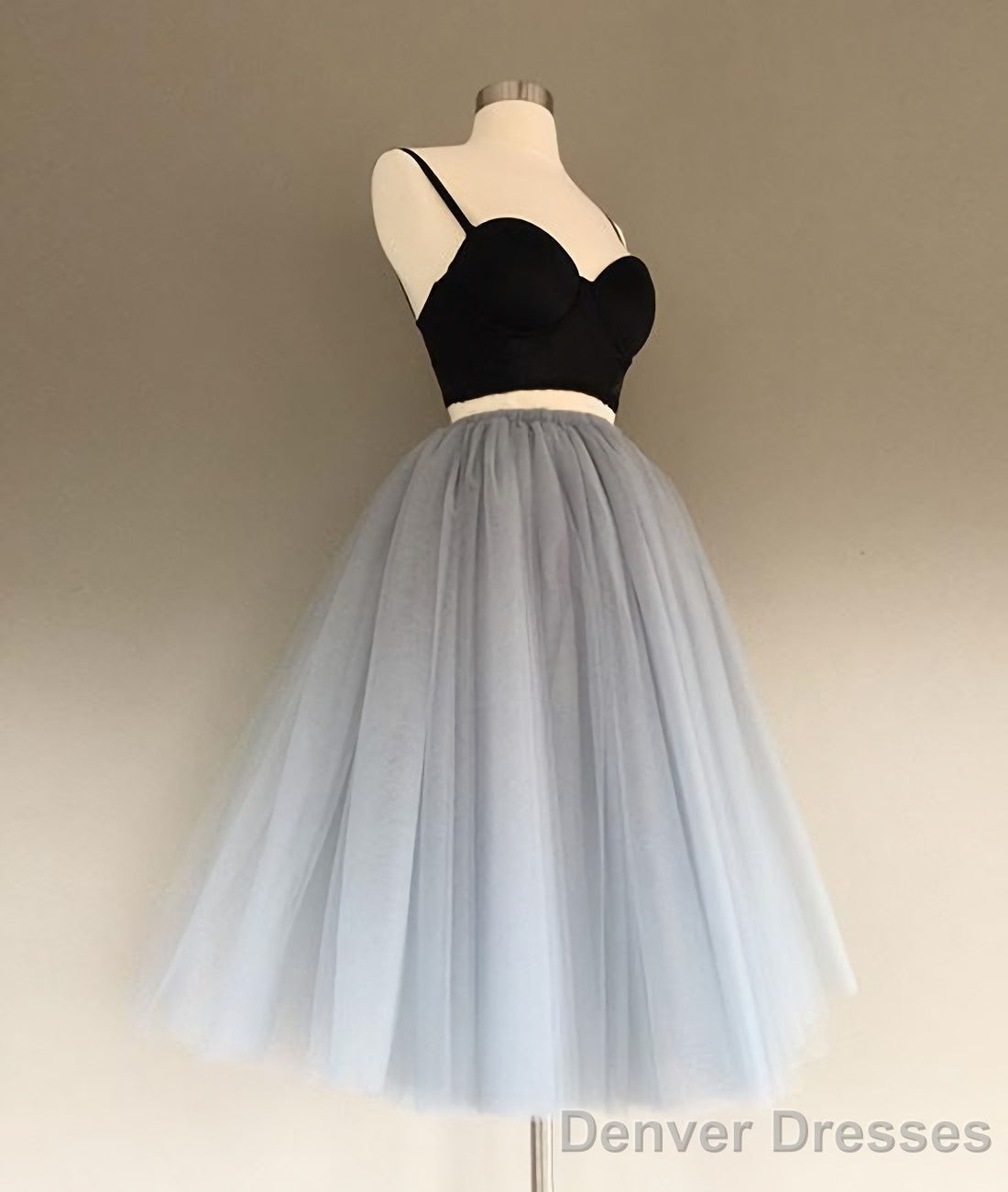 Two Pieces Black And Silver Short Sexy Spaghrtti Strap A Line Prom Dresses Secondary image