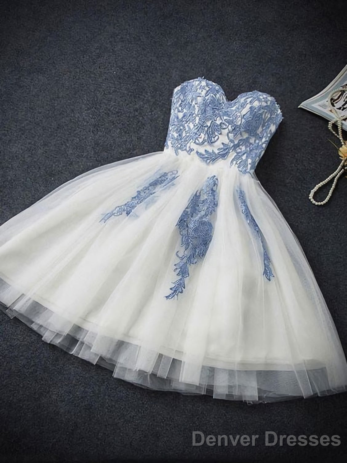 A Line Strapless Cute Sweetheart Short Ivory Hoco Short Prom Dresses Main image