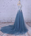 Unique Pncess Appliqued Tulle Long Prom Dresses
