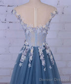 Unique Pncess Appliqued Tulle Long Prom Dresses