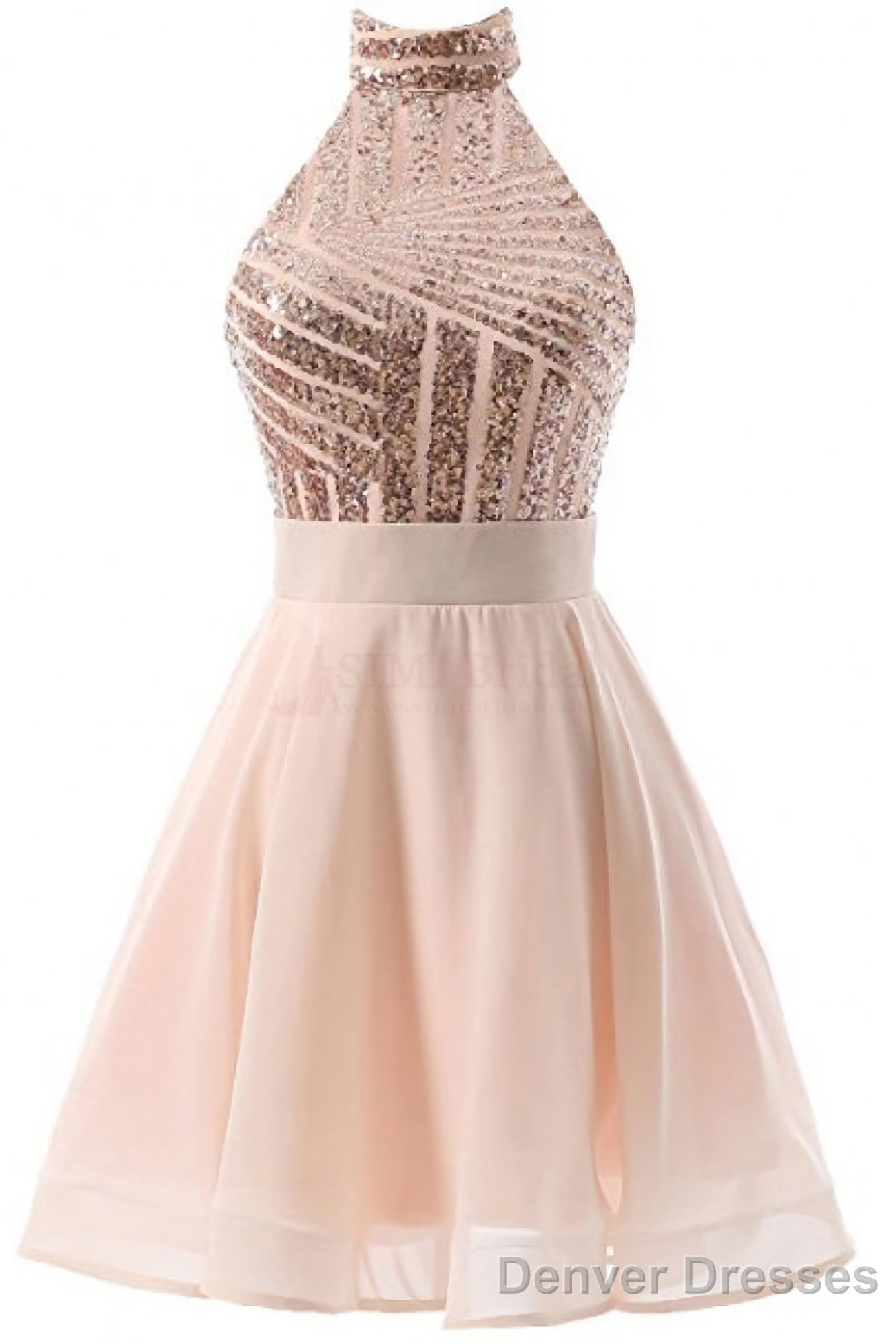 Halter Sequins Backless Mini Short Prom Dresses Main image