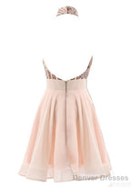 Halter Sequins Backless Mini Short Prom Dresses