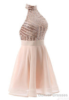 Halter Sequins Backless Mini Short Prom Dresses