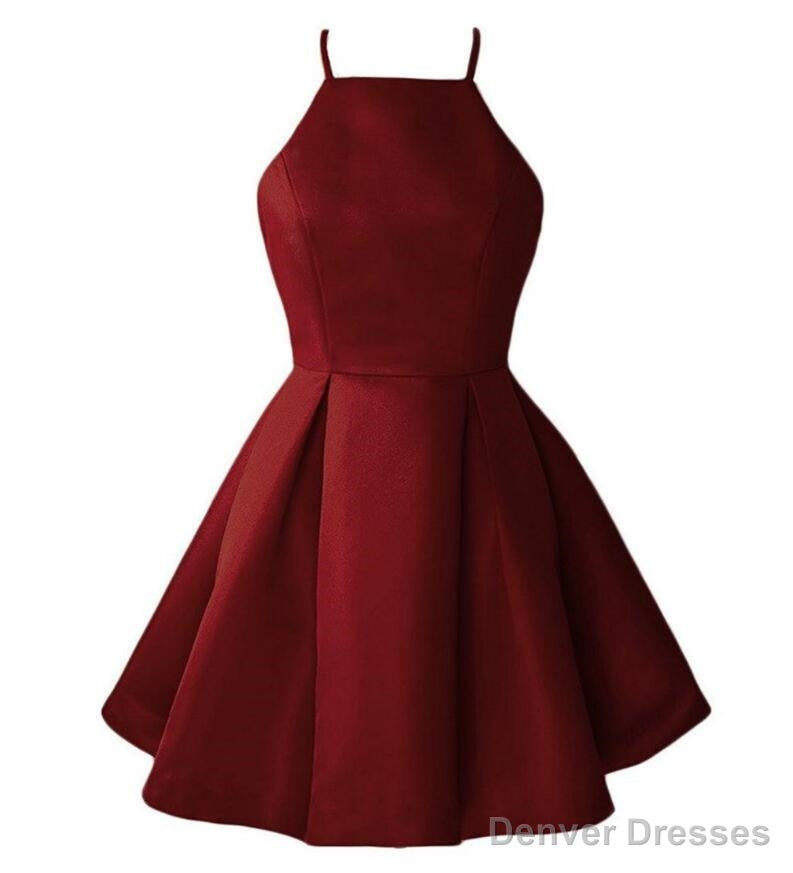 Burgundy Cute Short Halter Satin Short 2025 Wine Red for Sale Prom Dresses Main image
