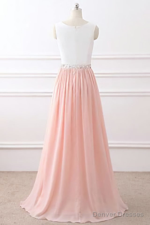 Chic A Line Chiffon Pink Beading Long Sleeveless Prom Dresses Secondary image