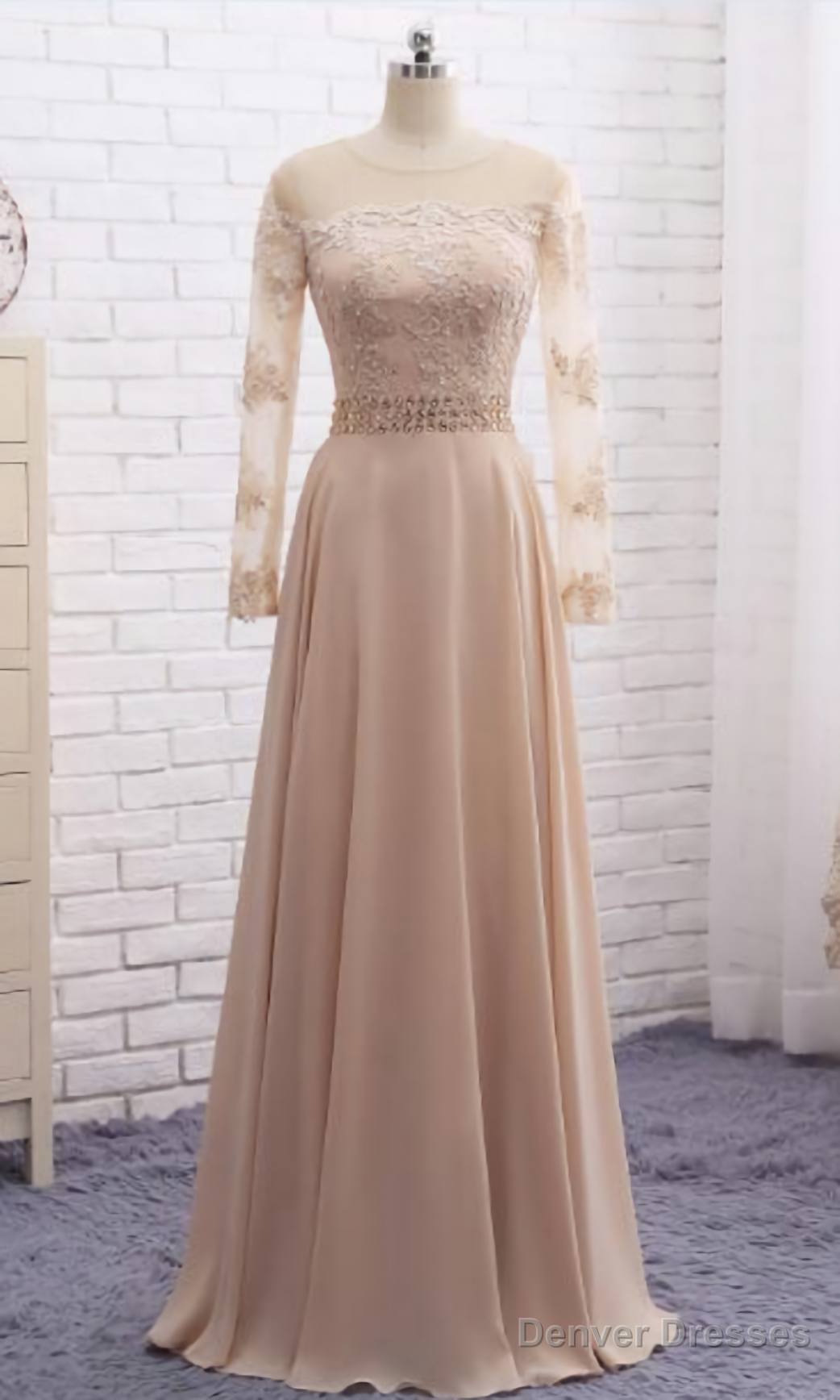 Long sleeve champagne Evening Dresses Main image