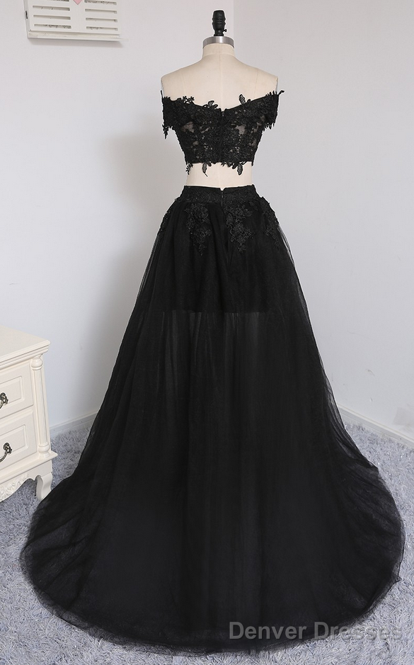 Two Pieces A-line V-neck Cap Sleeves Tulle Lace Slit Long Women Prom Dresses Prom Evening Gown Secondary image