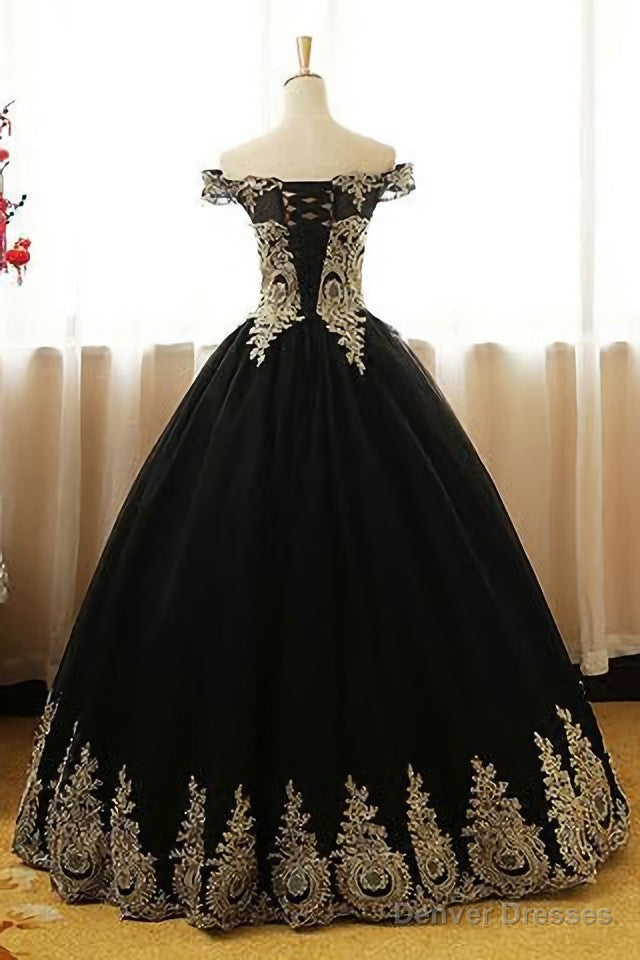 Black Appliques Long Black Prom Dresses Secondary image