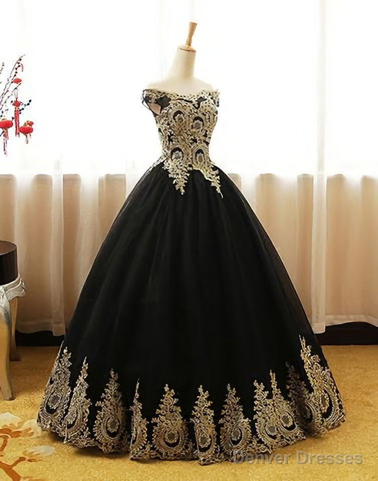 Black Appliques Long Black Prom Dresses Main image