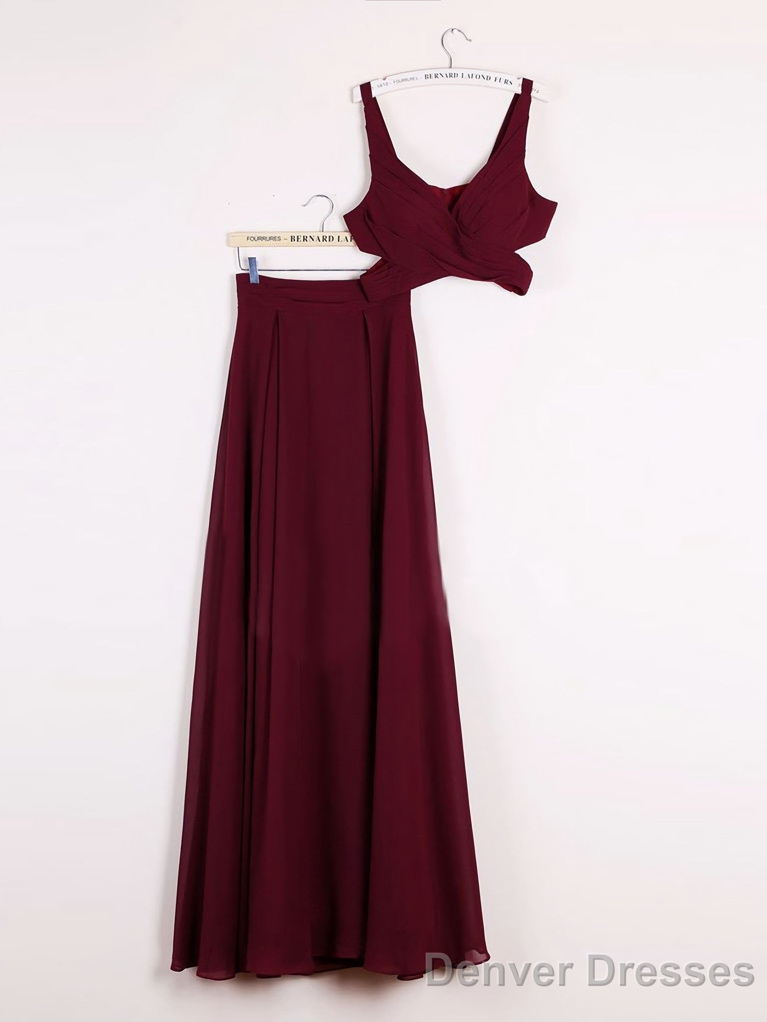 2 Pieces Prom Dress Long Simple Flowy Chiffon V-Neck Prom Dresses Main image