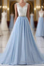 Sky Blue Long Elegant For Teens Beauttiful Prom Dress