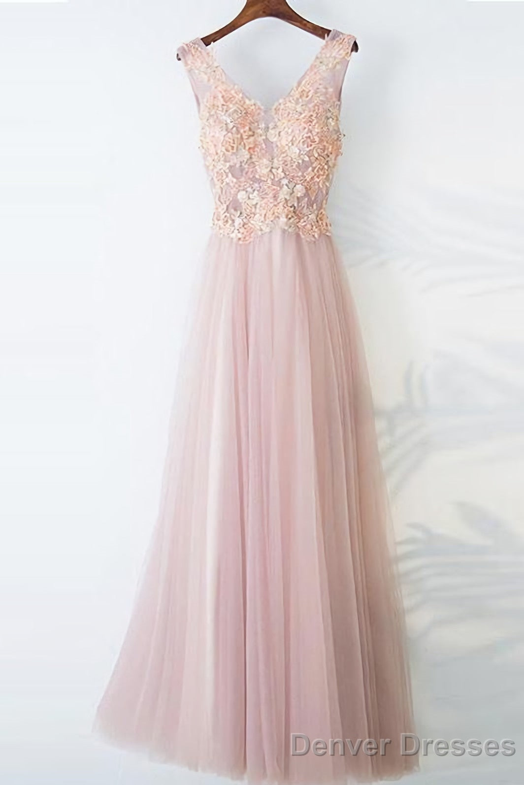 Pink Long A Line Simple Lace Up Prom Dresses Main image