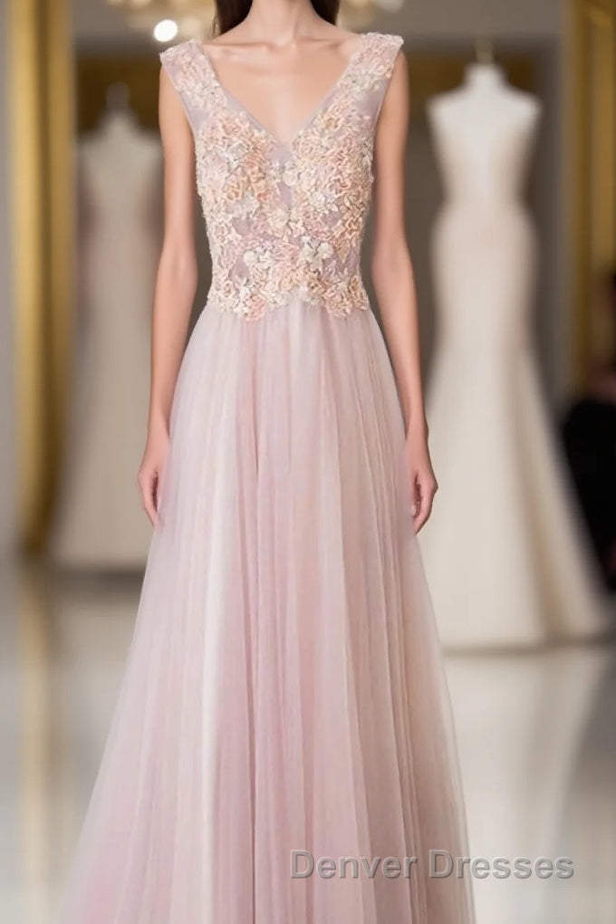 Pink Long A Line Simple Cheap Lace Up Prom Dress Main image