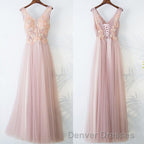 Pink Long A Line Simple Cheap Lace Up Prom Dress