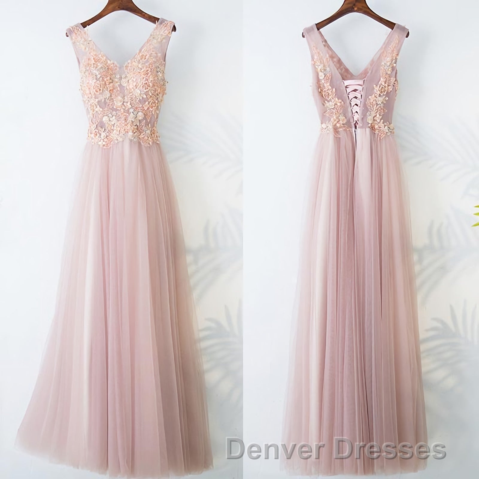 Pink Long A Line Simple Cheap Lace Up Prom Dress Secondary image