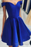 A Line Off The Shoulder V Neck Cheap Royal Blue Short Knee Length Taffeta Dc07 Prom Dress