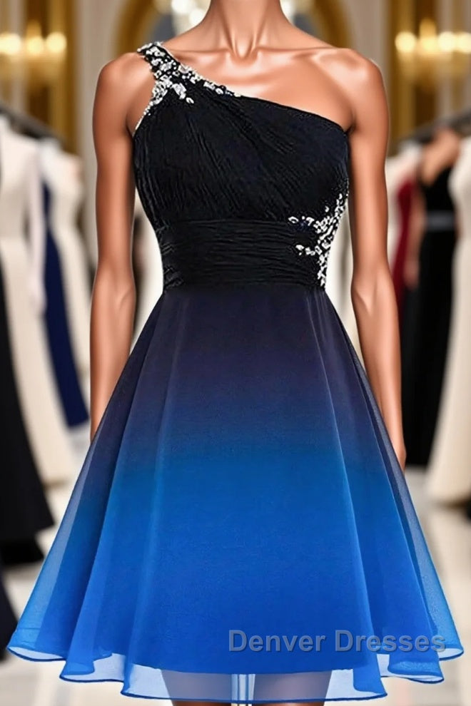 A Line Ombre Blue And Black One Shoulder Short Dc289 Prom Dress Main image
