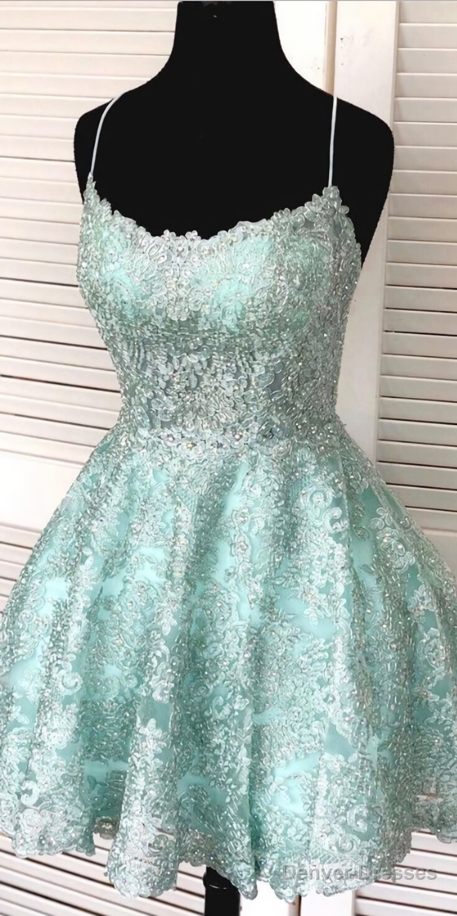 Auby Outfit Spaghetti-straps Mint Green Short Lace Backless Homecoming Dresses Main image